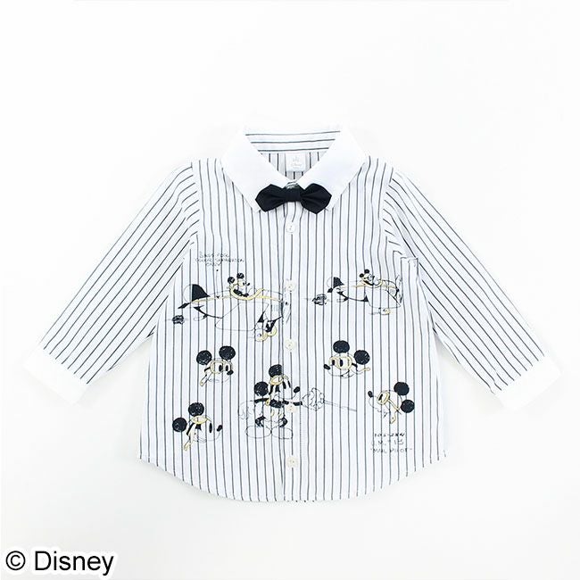 Disney】ミッキーマウス/プリント 先染めストライプシャツ(petit Disney】ミッキーマウス/プリント 先染めストライプシャツ(petit