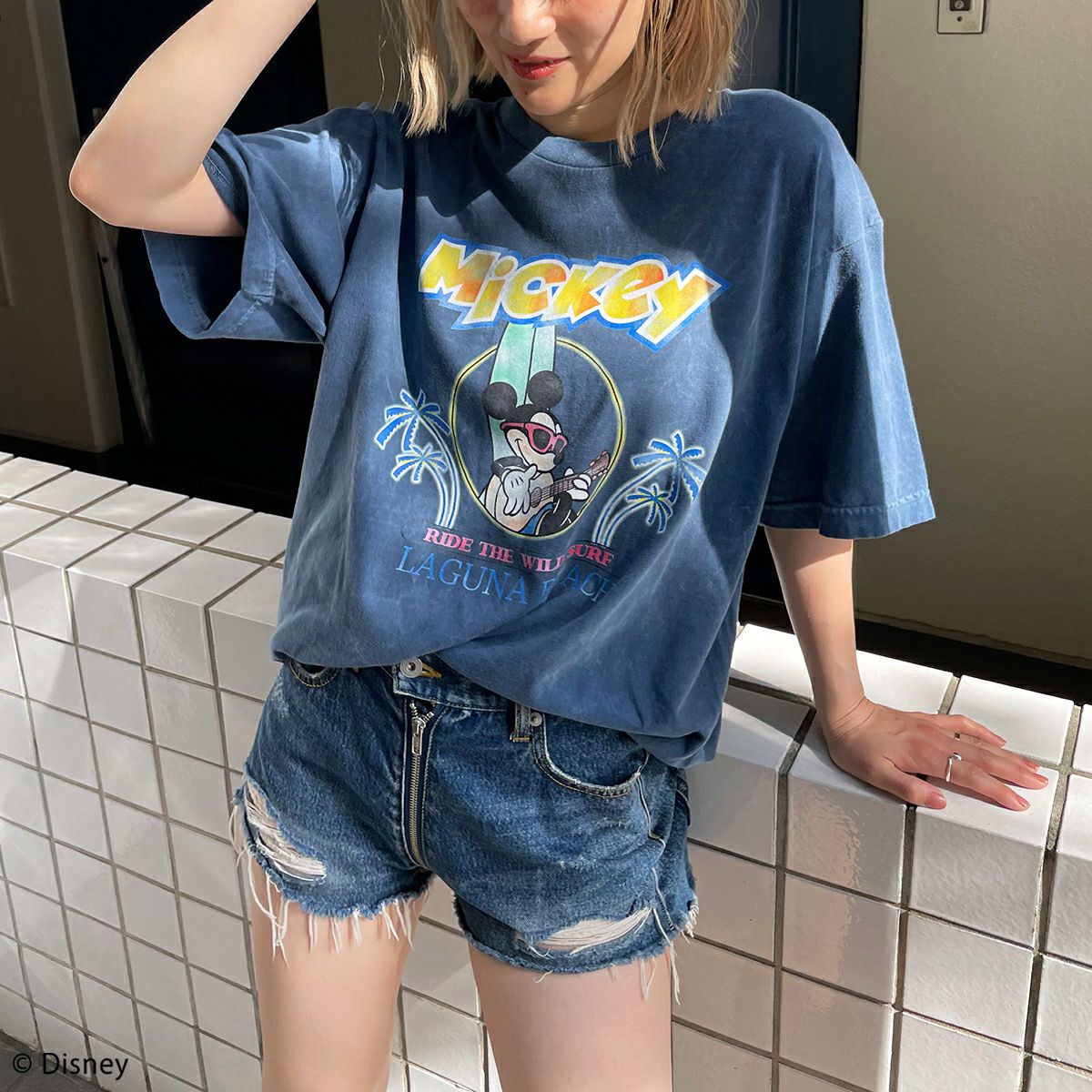 Disney】ミッキーマウス/ヴィンテージ風ピグメントTシャツ(4GEEKs by