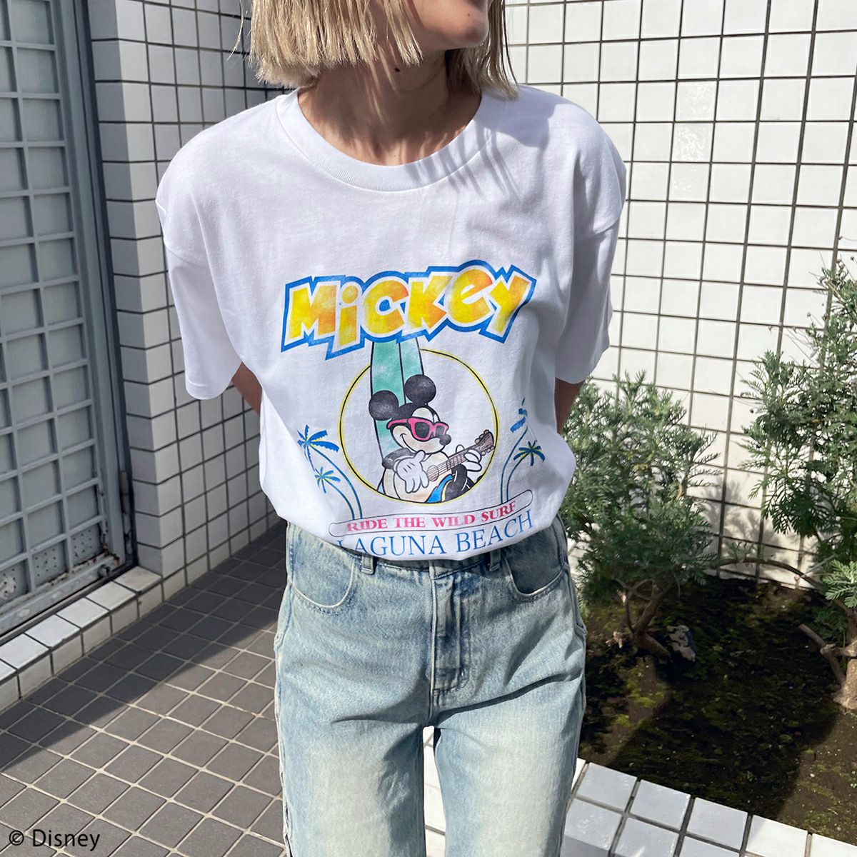 Disney】ミッキーマウス/ヴィンテージ風ピグメントTシャツ(4GEEKs by