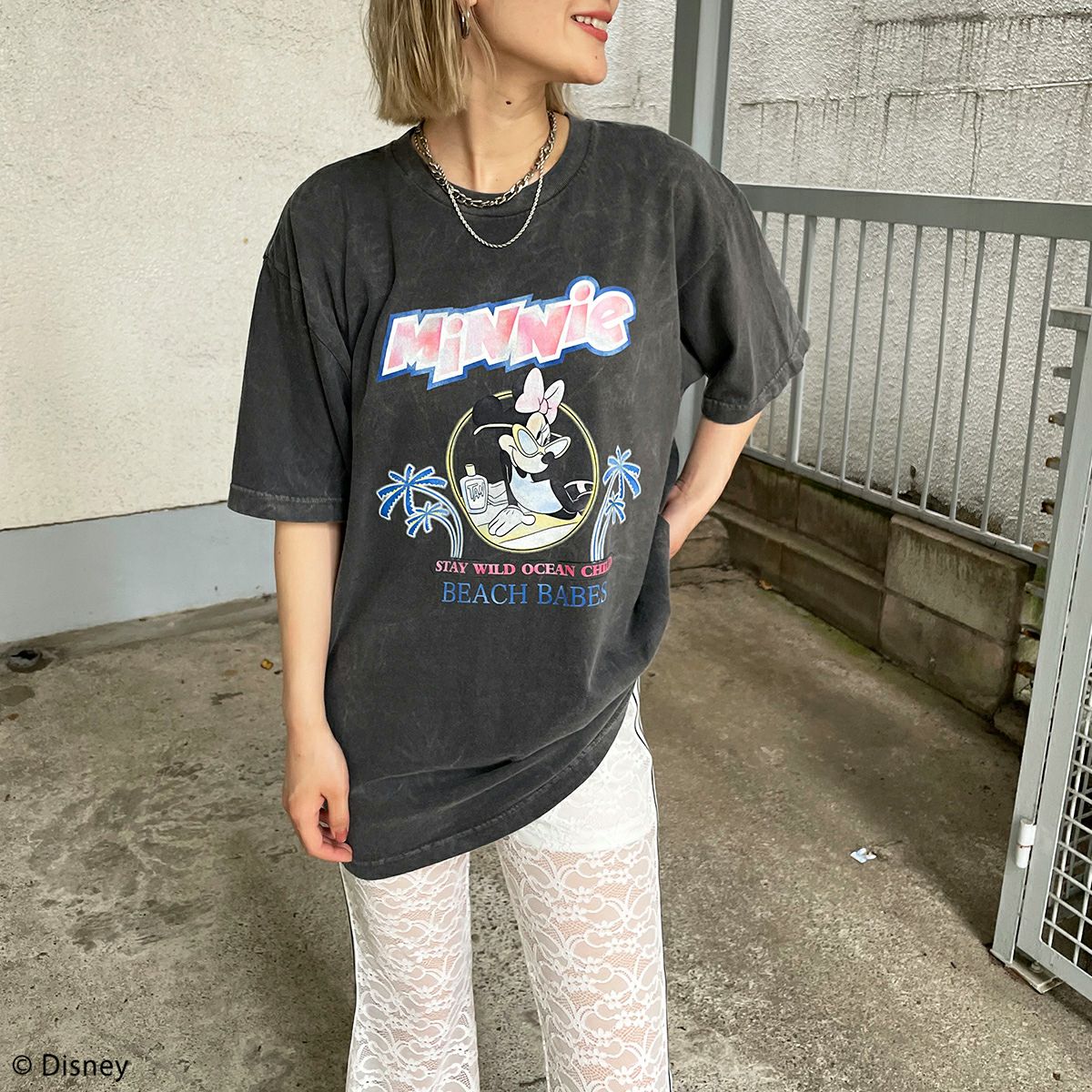 Disney】ミニーマウス/ヴィンテージ風ピグメントTシャツ(4GEEKs by