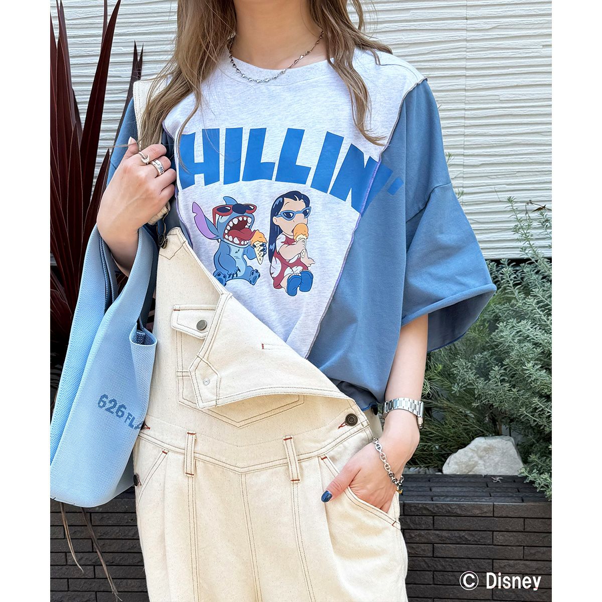 Disney】リロ＆スティッチ/リメイク風Tシャツ(DOUBLE NAME