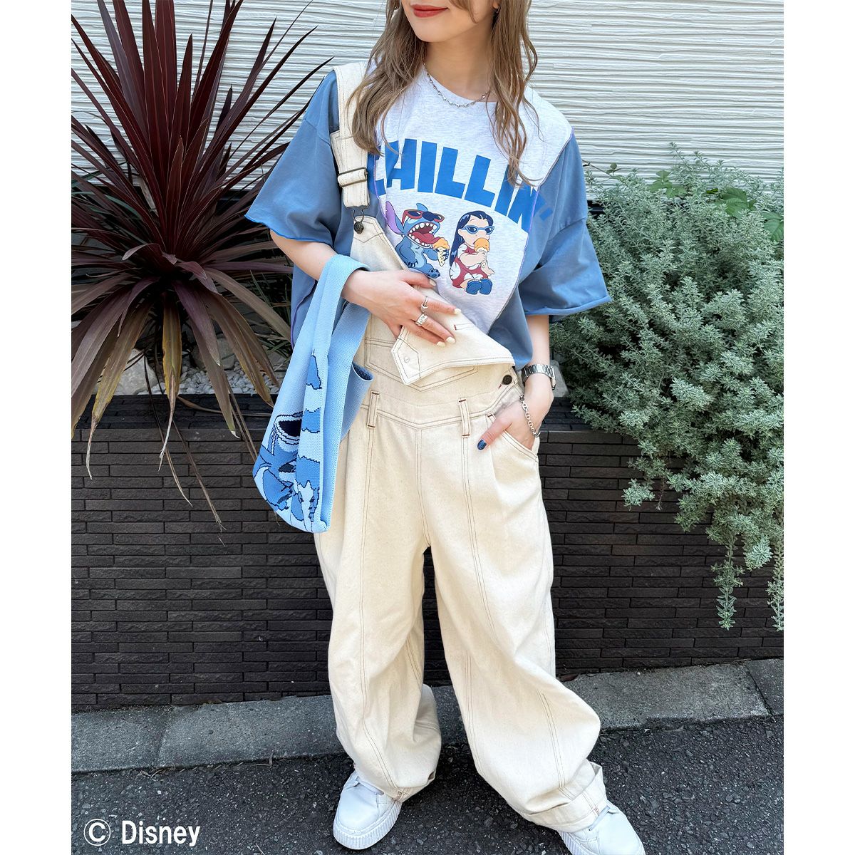 Disney】リロ＆スティッチ/リメイク風Tシャツ(DOUBLE NAME